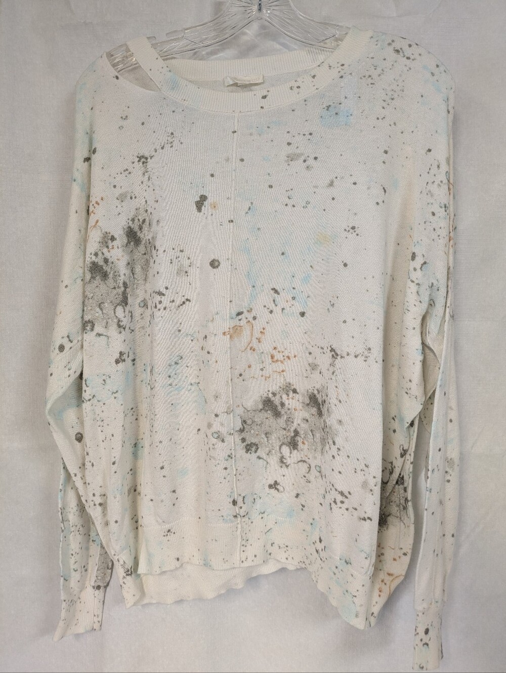Lisa Todd White Crewneck Sweater with Multicolor Paint-Splatter
